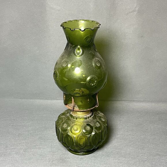 Vintage Green  LE Smith Moon and Stars Glass Oil Lamp Base & Chimney-READ - Picture 3 of 12